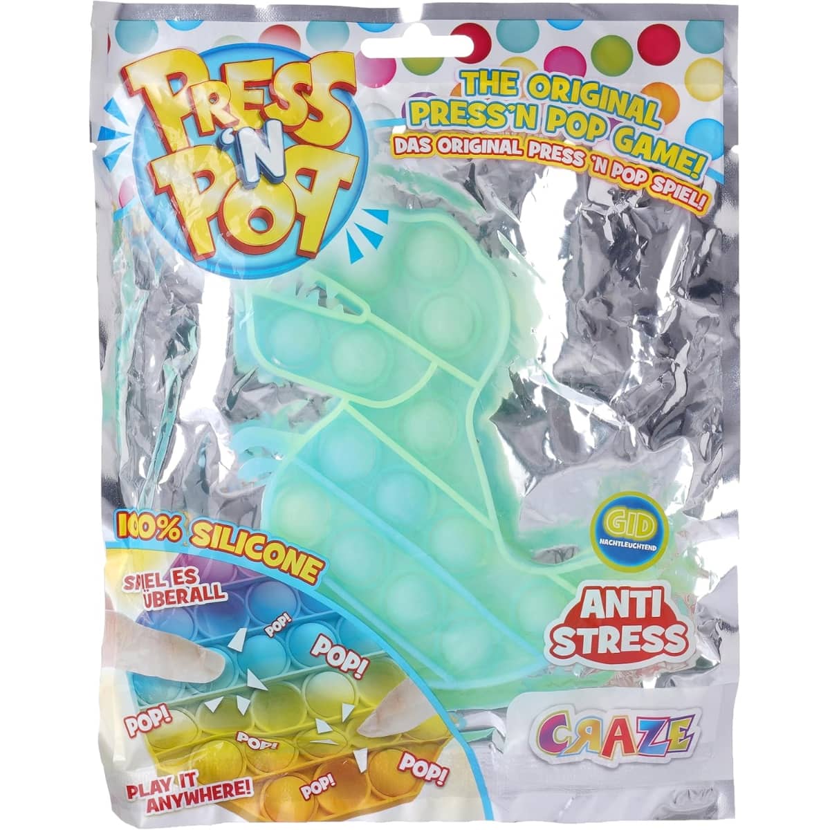 Craze Press'n Pop Maxi Dinosaur Fidget Toy Unisex, 3-4 Years