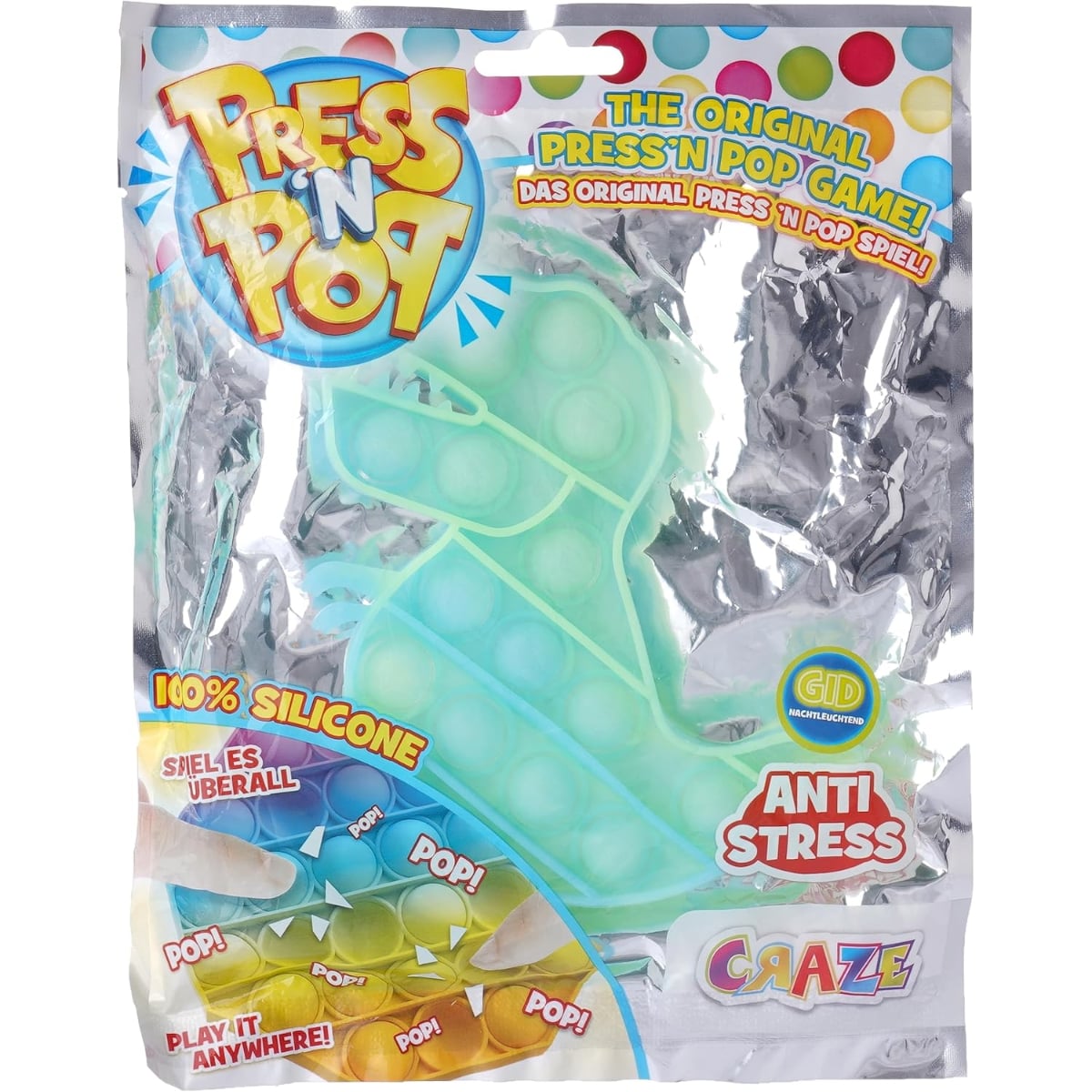 Craze Press'n Pop Maxi Dinosaur Fidget Toy Unisex, 3-4 Years