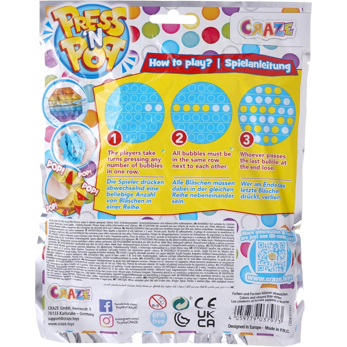 Craze Press'n Pop Maxi Dinosaur Fidget Toy Unisex, 3-4 Years