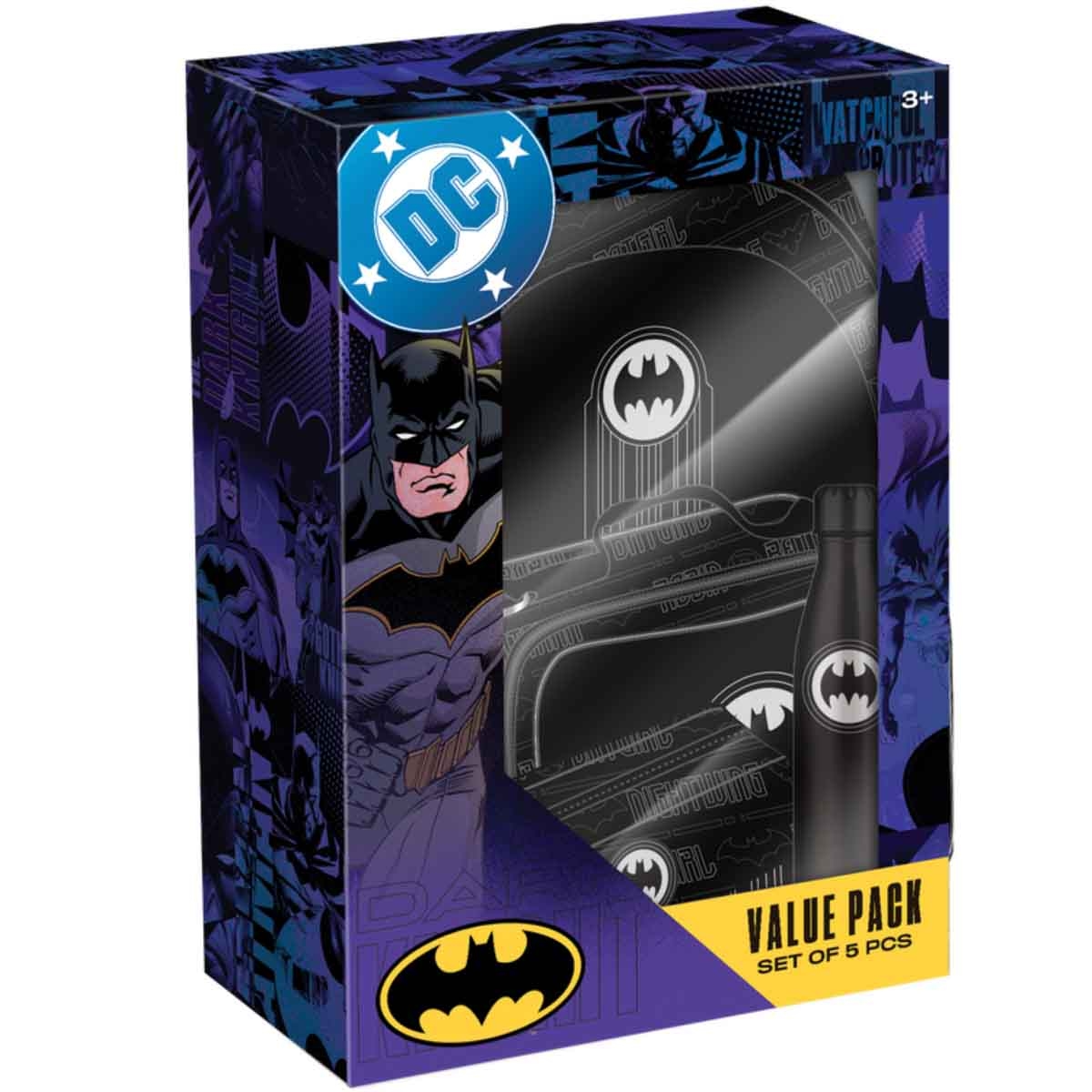 دي سي باتمان مجموعة حقيبة ظهر 4 في 1 مع مقلمة وحقيبة غداء وزجاجة