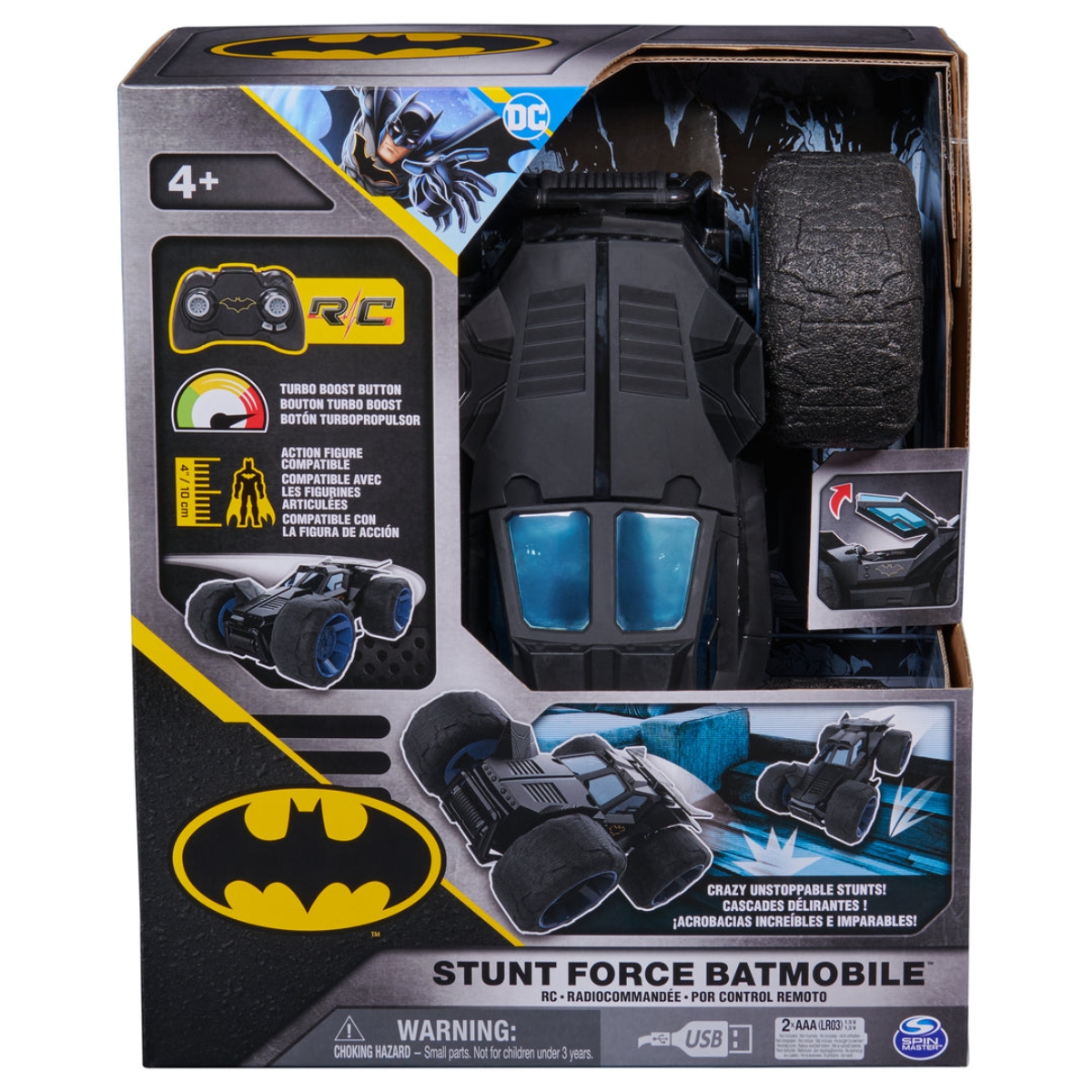 DC Comics Stunt Force Remote Control Batmobile Toy Race Car Unisex, 5-7 Years