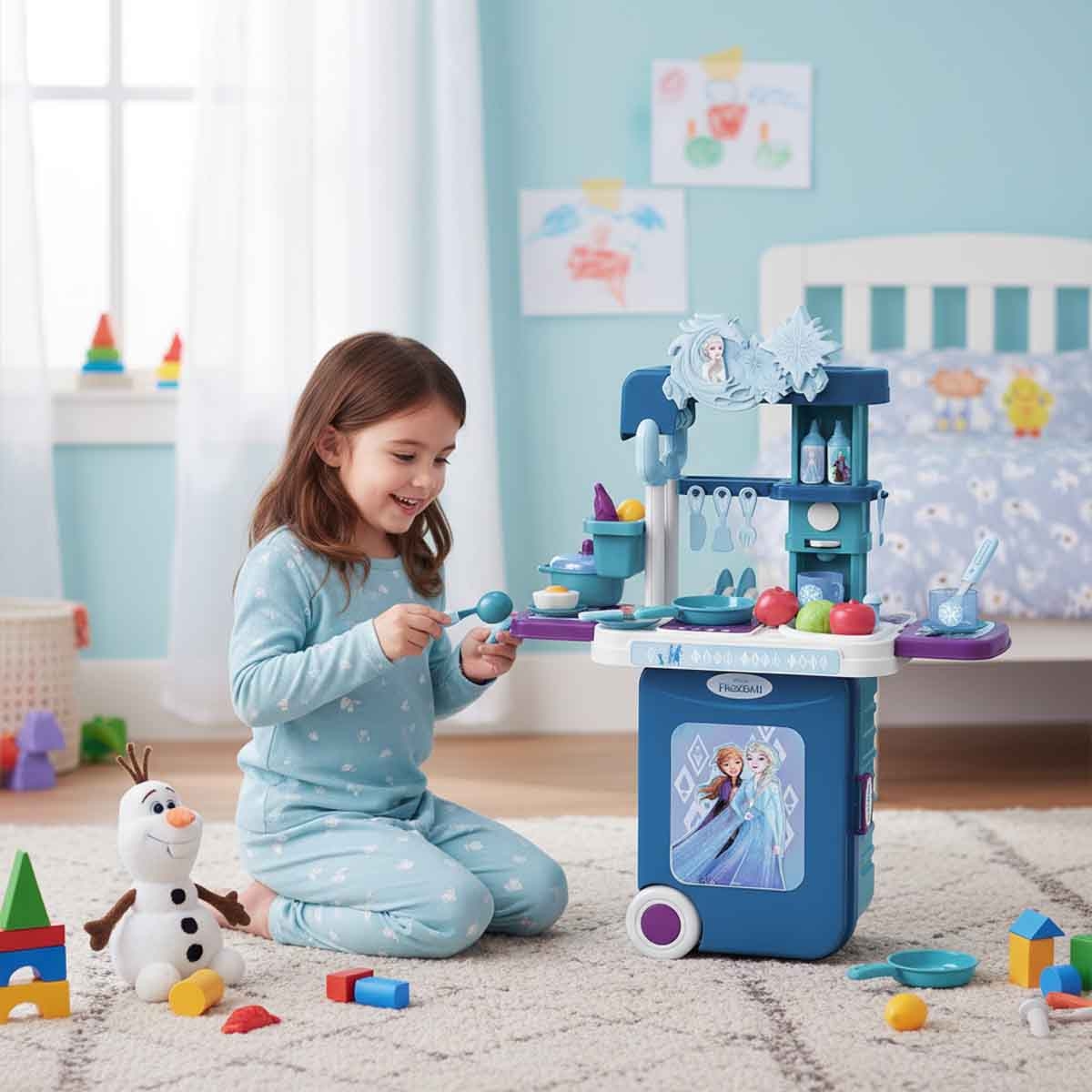 ديزني فروزن 2 طقم مطبخ 3 في 1 مع حقيبة بعجلات للجنسين، 3-4 سنوات