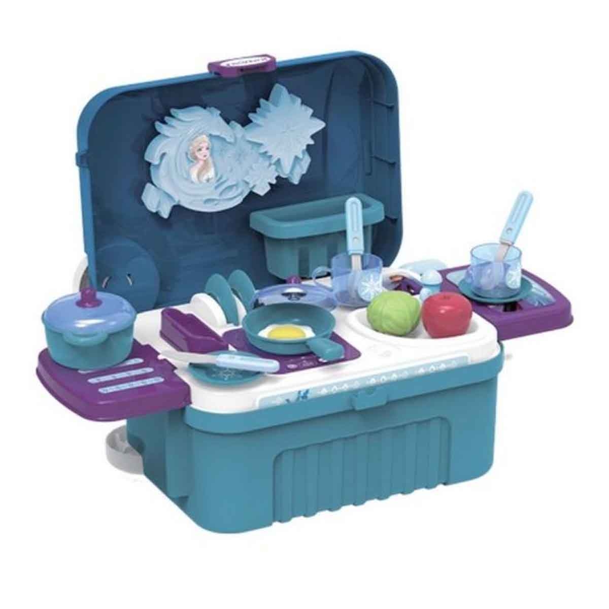 ديزني فروزن 2 طقم مطبخ 3 في 1 مع حقيبة بعجلات للجنسين، 3-4 سنوات
