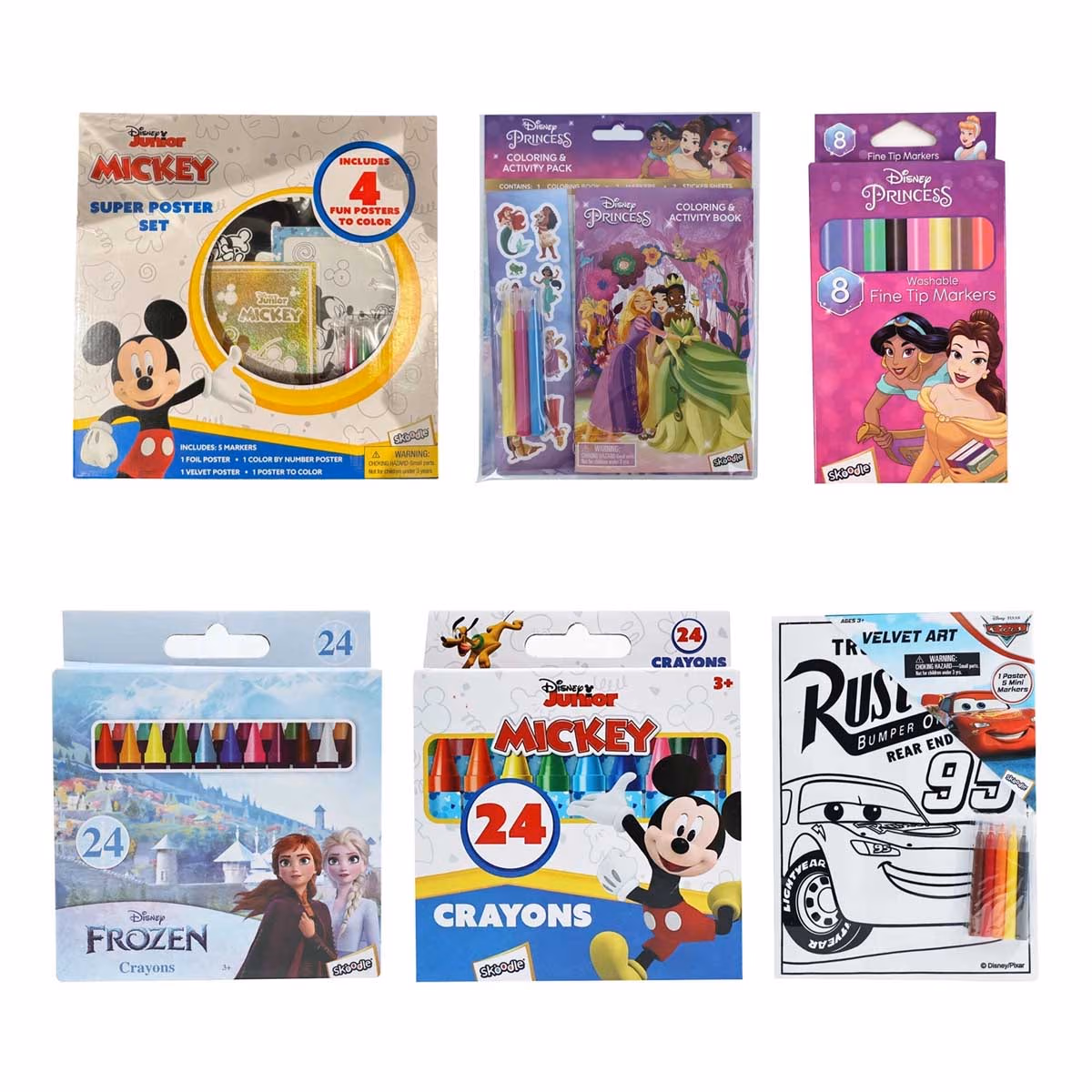 Disney Pixar Cars Art Kit + Princess Activity Pack + Markers + Frozen & Junior Crayons with Poster Set Bundle