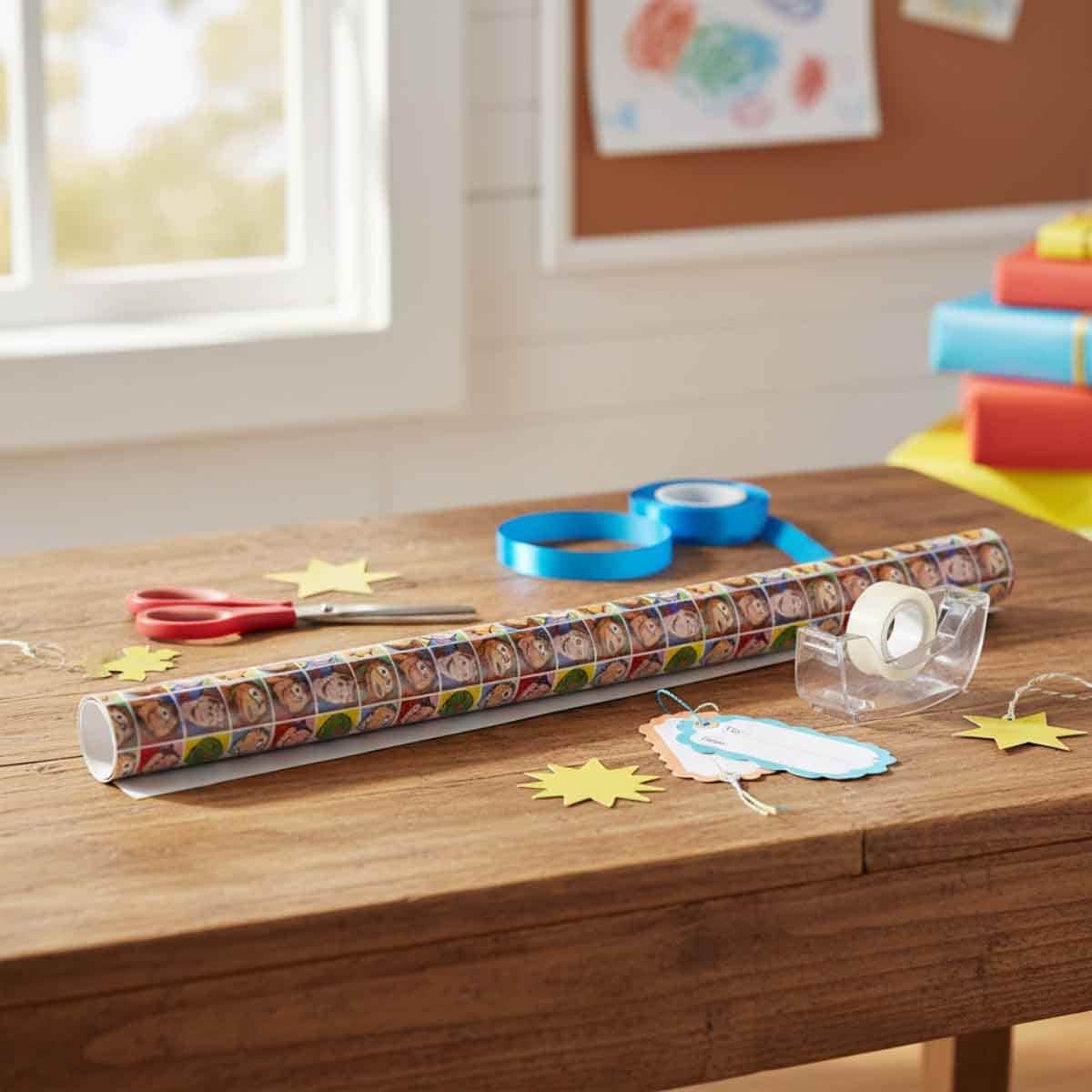 Disney & Pixar Toy Story 4 Gift Wrap + Paper Cup & Plate + Napkins + Mask + Favor Cup & Container + Tattoos + Candle + Pencil + Decoration Set Bundle