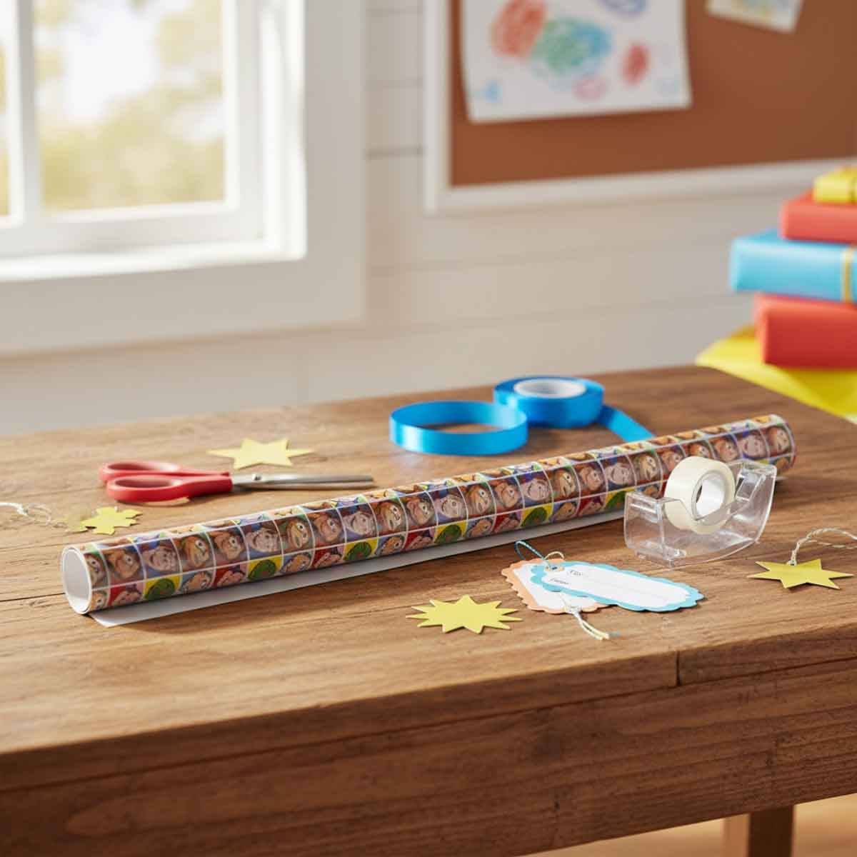 Disney & Pixar Toy Story 4 Gift Wrap + Paper Cup & Plate + Napkins + Mask + Favor Cup & Container + Tattoos + Candle + Pencil + Decoration Set Bundle