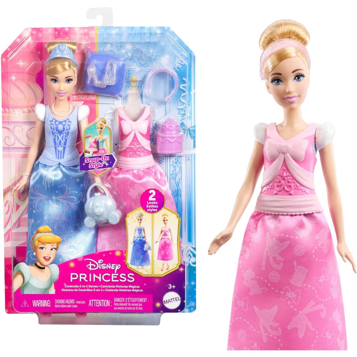 Disney Princess 2-In-1 Stories Cinderella Fashion Doll Girls, 3-4 Years