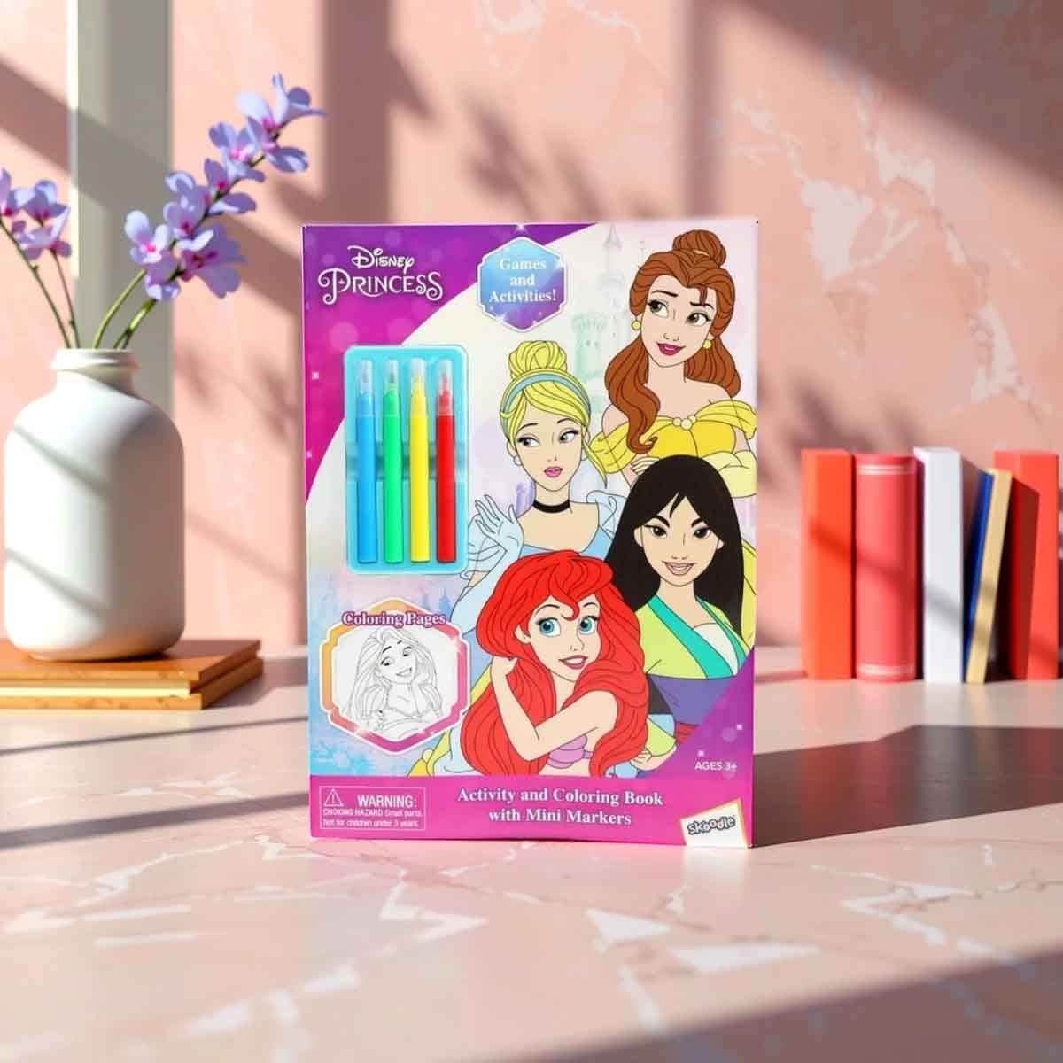 Disney Princess & Frozen 32-Pages Activity Book + 12 Coloured & HB Pencils with Pencil Box Bundle