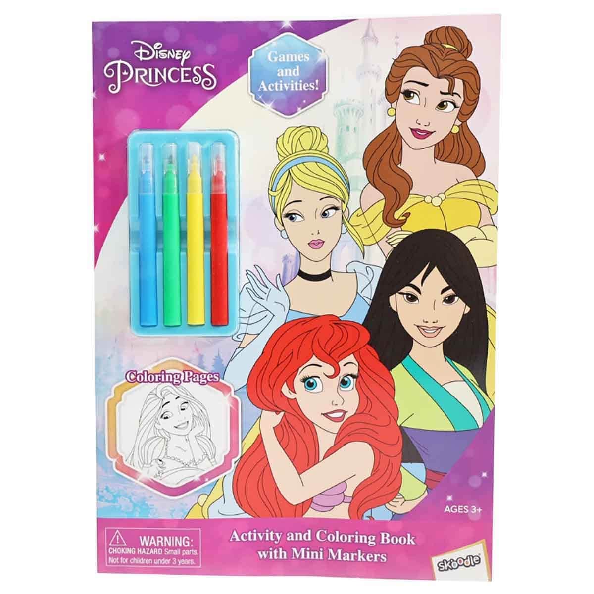 Disney Princess & Frozen 32-Pages Activity Book + 12 Coloured & HB Pencils with Pencil Box Bundle