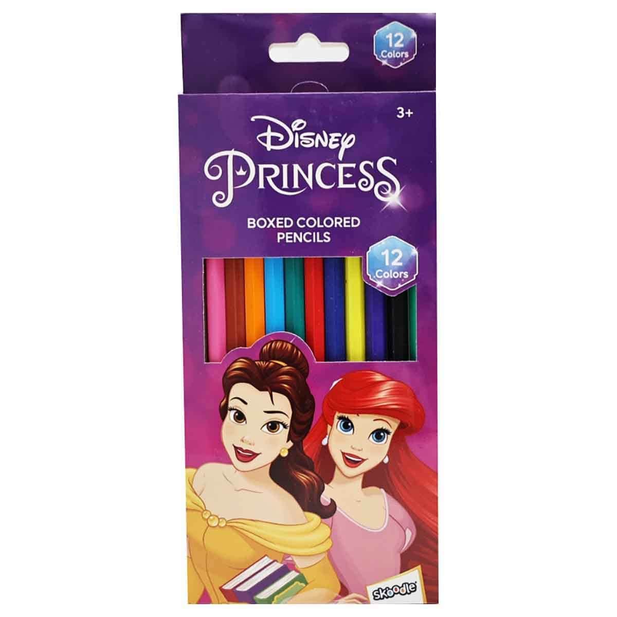 Disney Princess & Frozen 32-Pages Activity Book + 12 Coloured & HB Pencils with Pencil Box Bundle