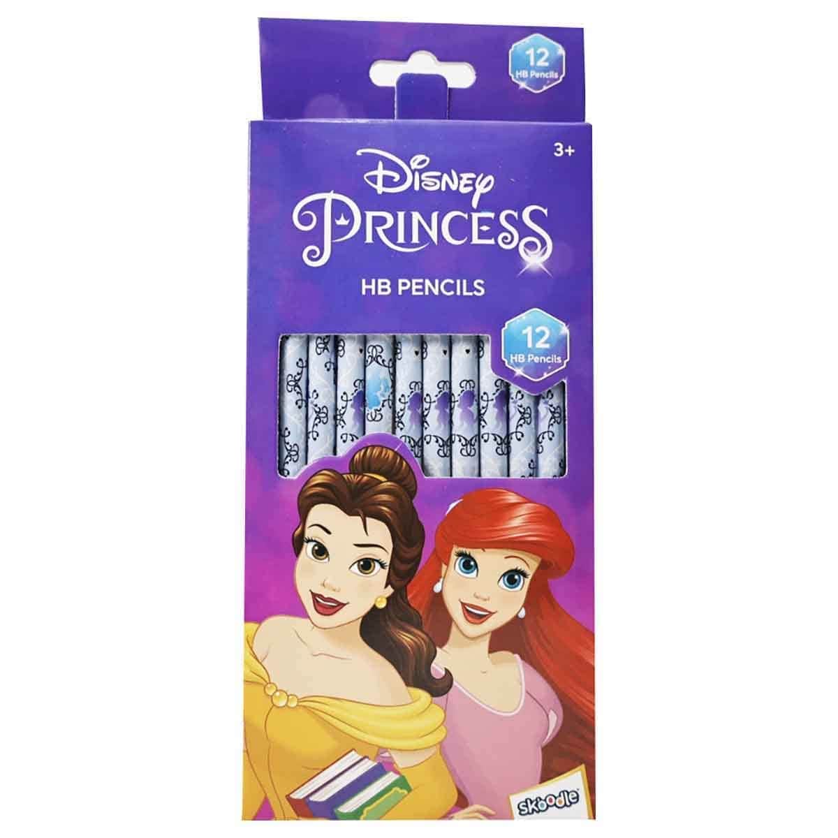 Disney Princess & Frozen 32-Pages Activity Book + 12 Coloured & HB Pencils with Pencil Box Bundle
