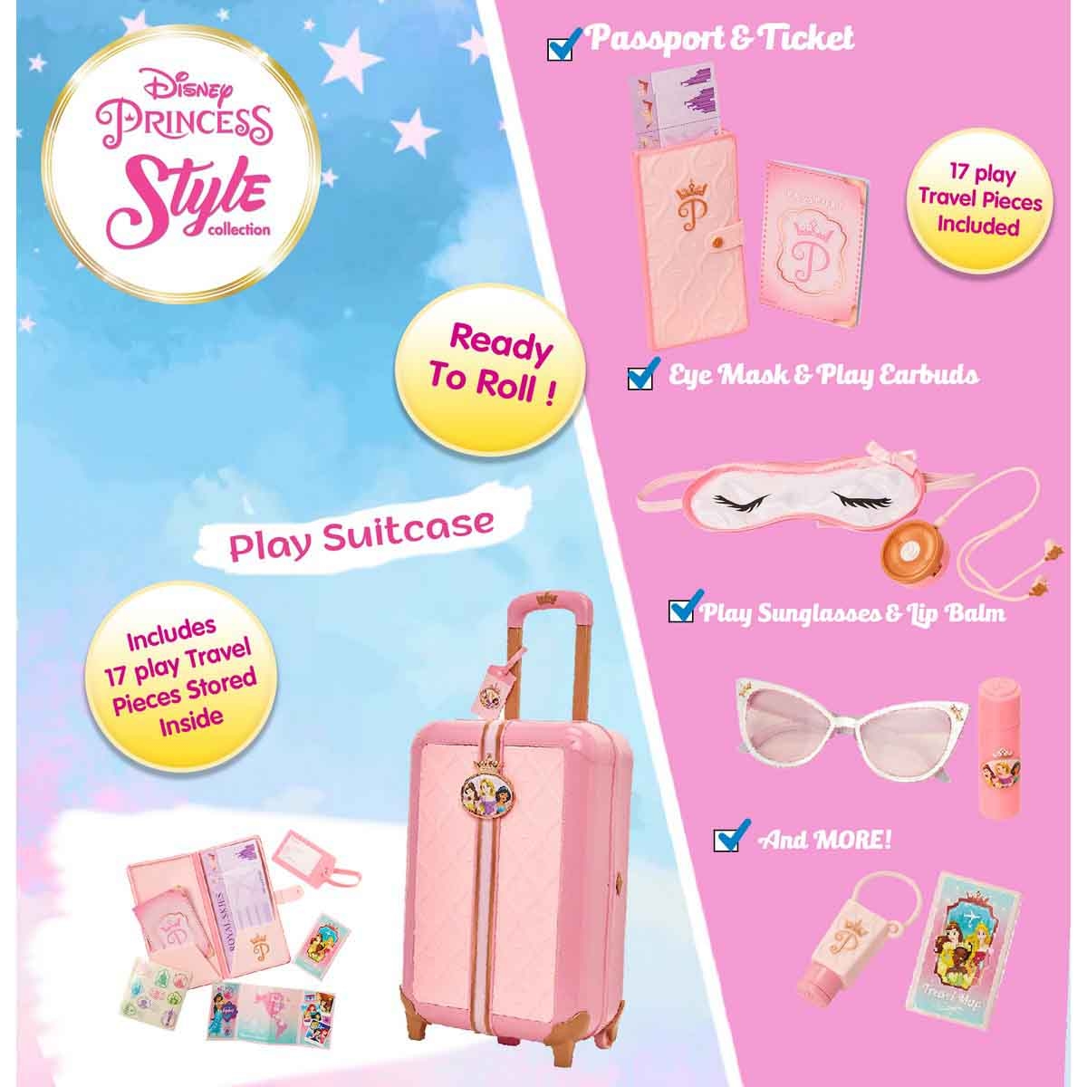 Disney Princess Suitcase Traveller Set Girls, 3-4 Years