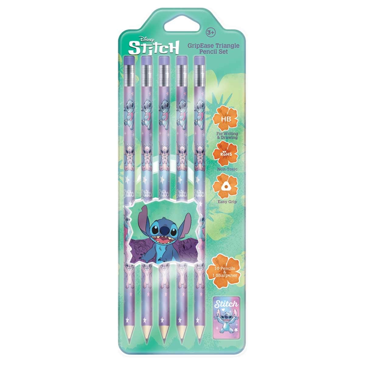 Disney Stitch 10-Piece Pencils with Sharpener Set Unisex, 3-4 Years