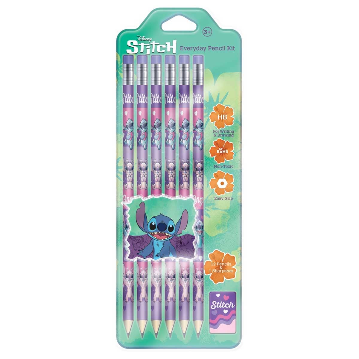 Disney Stitch 12-Piece Pencils with Sharpener Set Unisex, 3-4 Years