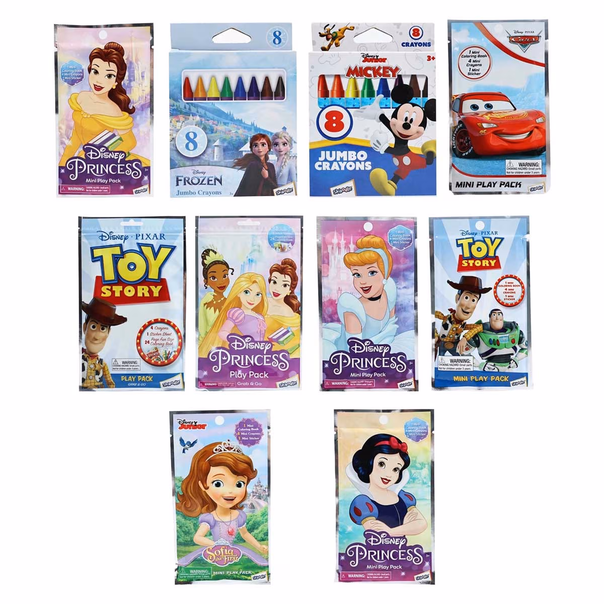Disney Princess & Toy Story Play Packs with Jumbo Crayons Bundle