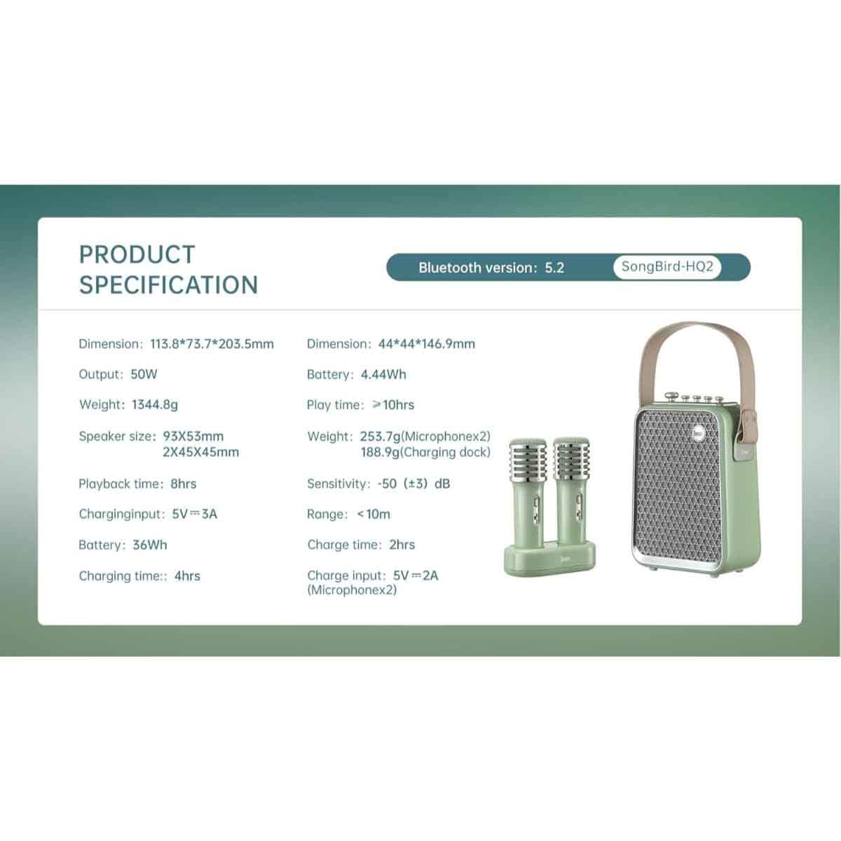 Divoom SongBird-HQ2 Bluetooth Speaker with Dual Wireless Microphones