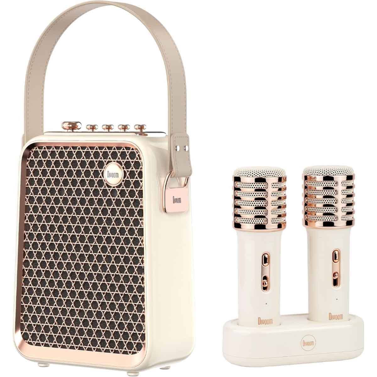 Divoom White SongBird-HQ2 Bluetooth Speaker with Dual Wireless Microphones