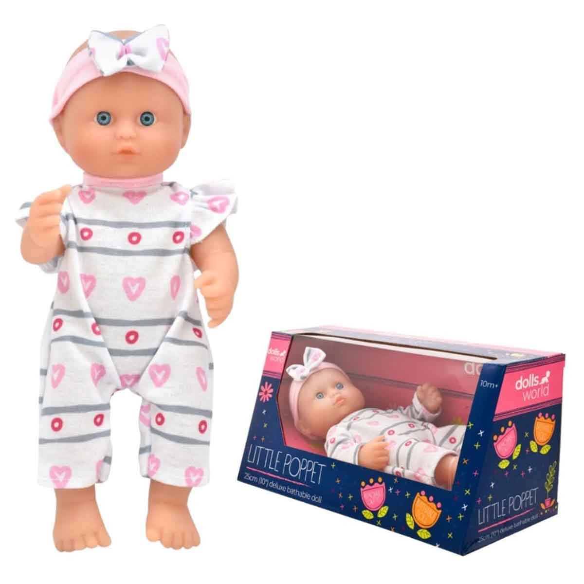 Dolls World 10″ Little Poppet Deluxe Bathable Baby Doll Toddler, 0-2 Years
