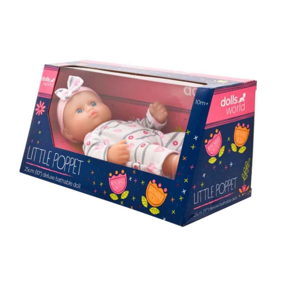 Dolls World 10″ Little Poppet Deluxe Bathable Baby Doll Toddler, 0-2 Years