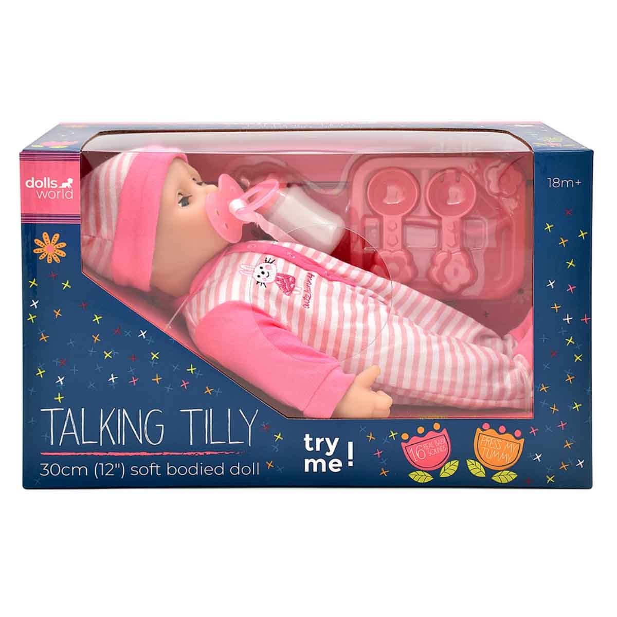 Dolls World 12″ Talking Tilly Soft Bodied Baby Doll Toddler, 0-2 Years