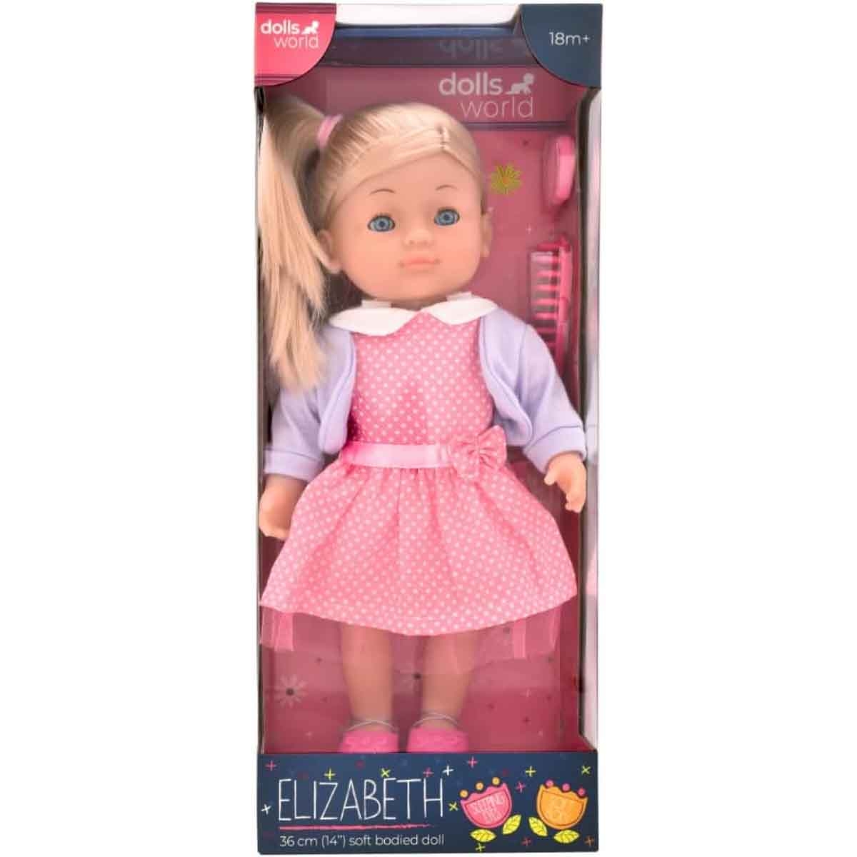 Dolls World 14″ Soft Girl with Hair Elizabeth Nurturing Doll Toddler, 0-2 Years