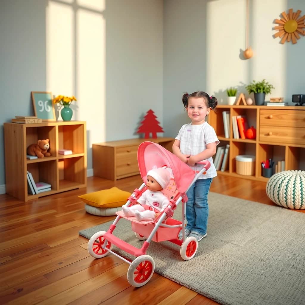 Dolls World 4-Wheel Stroller for 22″ Dolls Girls, 3-4 Years
