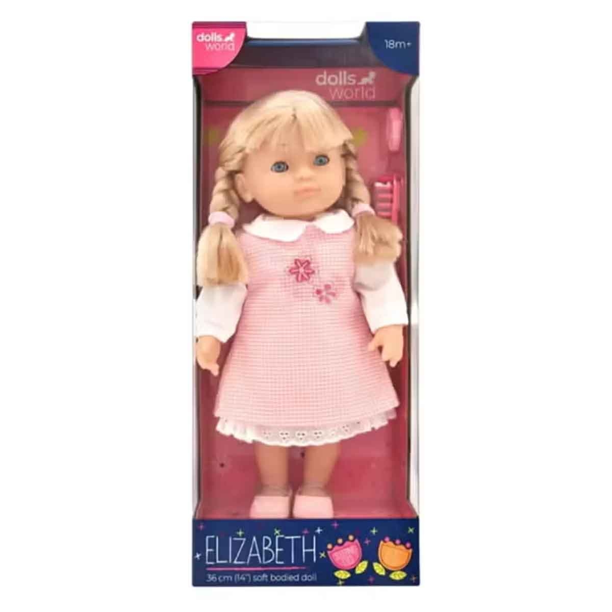 Dolls World 14″ Soft Bodied Girl with Hair Elizabeth Nurturing Doll Toddler, 0-2 Years