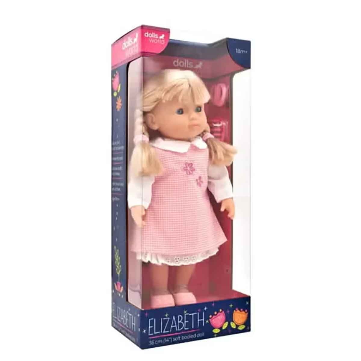 Dolls World 14″ Soft Bodied Girl with Hair Elizabeth Nurturing Doll Toddler, 0-2 Years