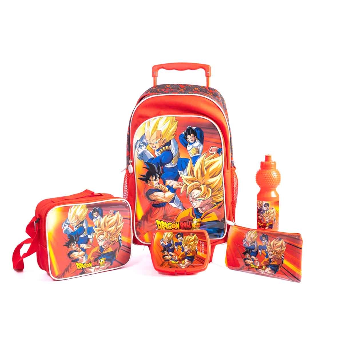 Dragon Ball 5-in-1 18" School Trolley Bag Set with Lunch Bag, Pencil Case, Water Bottle & Lunch Box Unisex, 5-7 Years