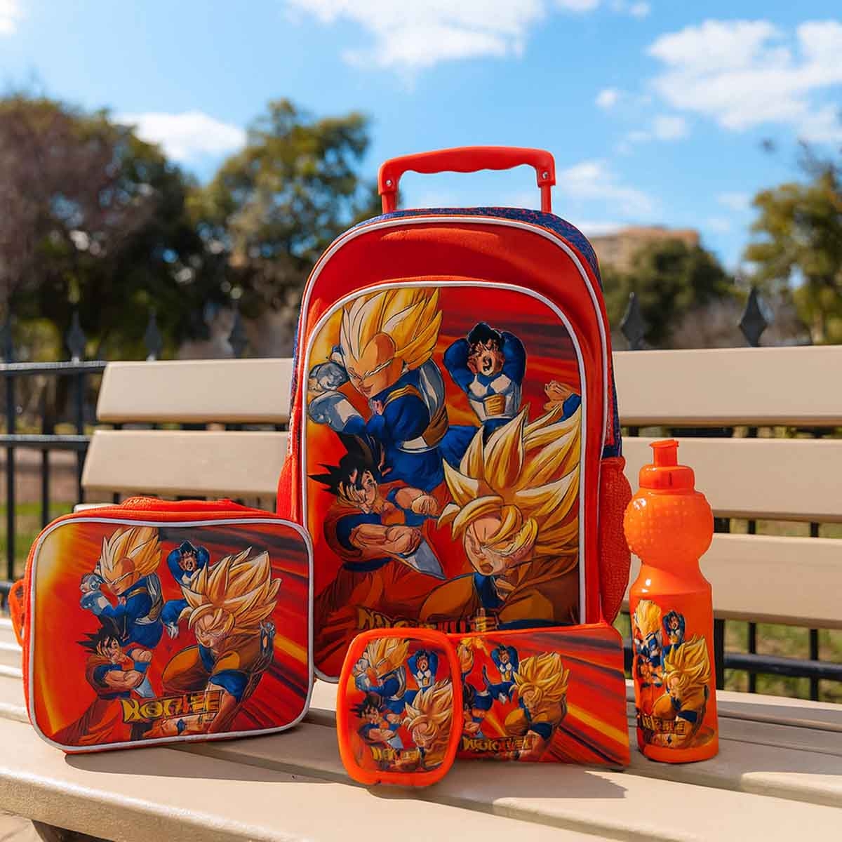 Dragon Ball 5-in-1 18" School Trolley Bag Set with Lunch Bag, Pencil Case, Water Bottle & Lunch Box Unisex, 5-7 Years