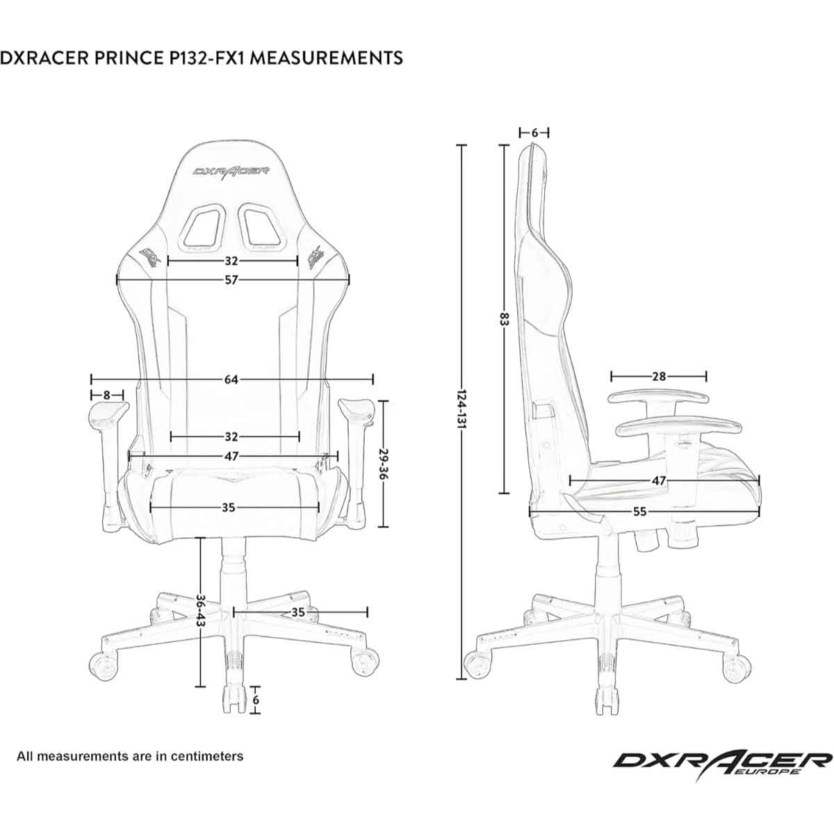 دي إكس ريسر برينس P132 سيريز أسود/أبيض كرسي ألعاب
