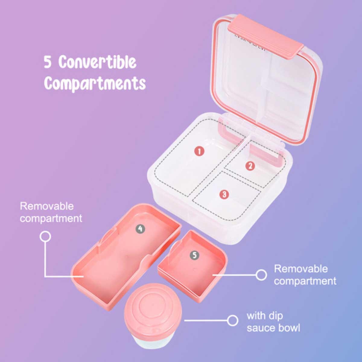 إيزي كيدز علبة غداء بنتو قابلة للتحويل بـ3/4/5 أقسام سعة 1250 مل مع وعاء صوص 150 مل