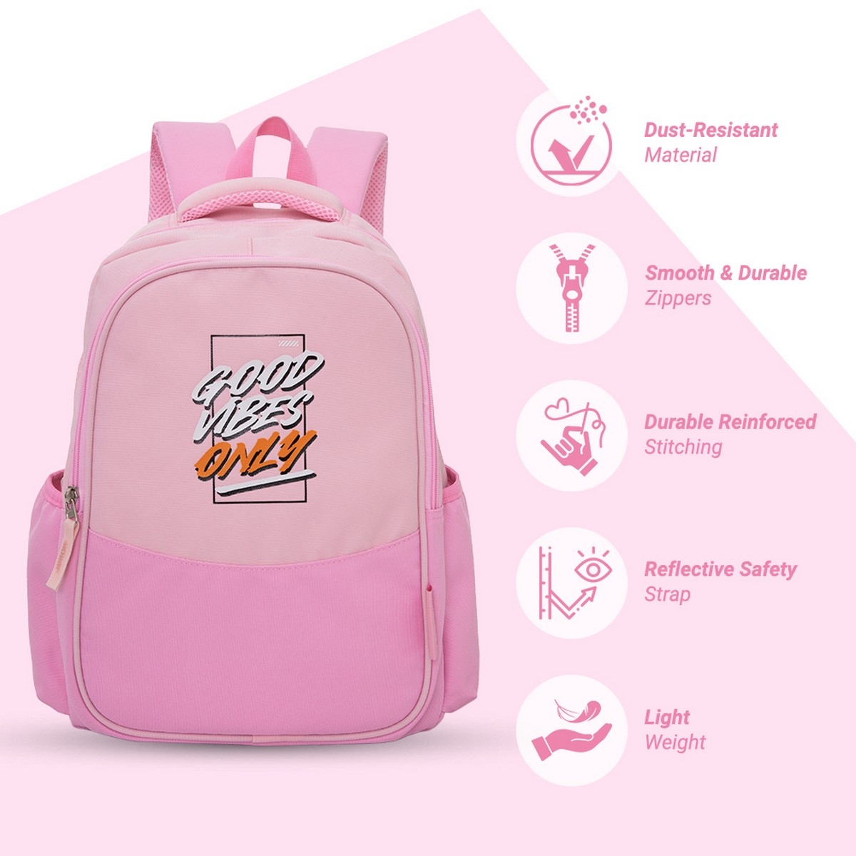 Eazy Kids 15.3” Good Vibes Only Lightweight School Backpack