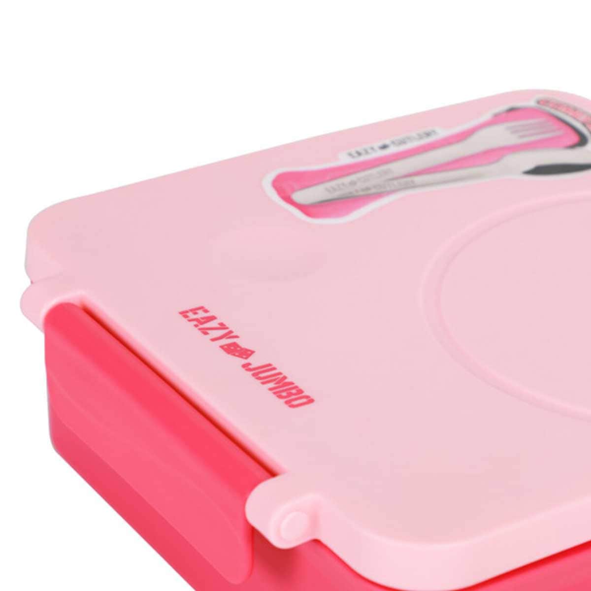 Eazy Kids 1600ml 3/4 Convertible Jumbo Bento Lunch Box with 290ml Leakproof SS Gravy Bowl, Spoon & Fork Set with Pouch