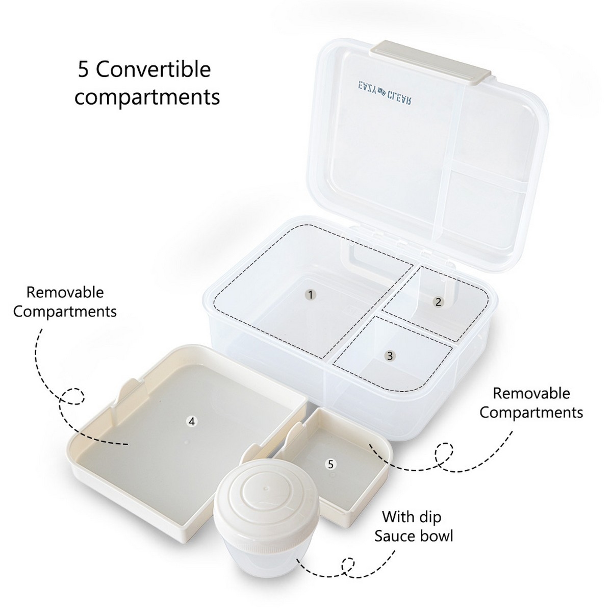 Eazy Kids 1650ml 3/4/5 Compartment Convertible Bento LunchBox with 150ml Gravy Bowl
