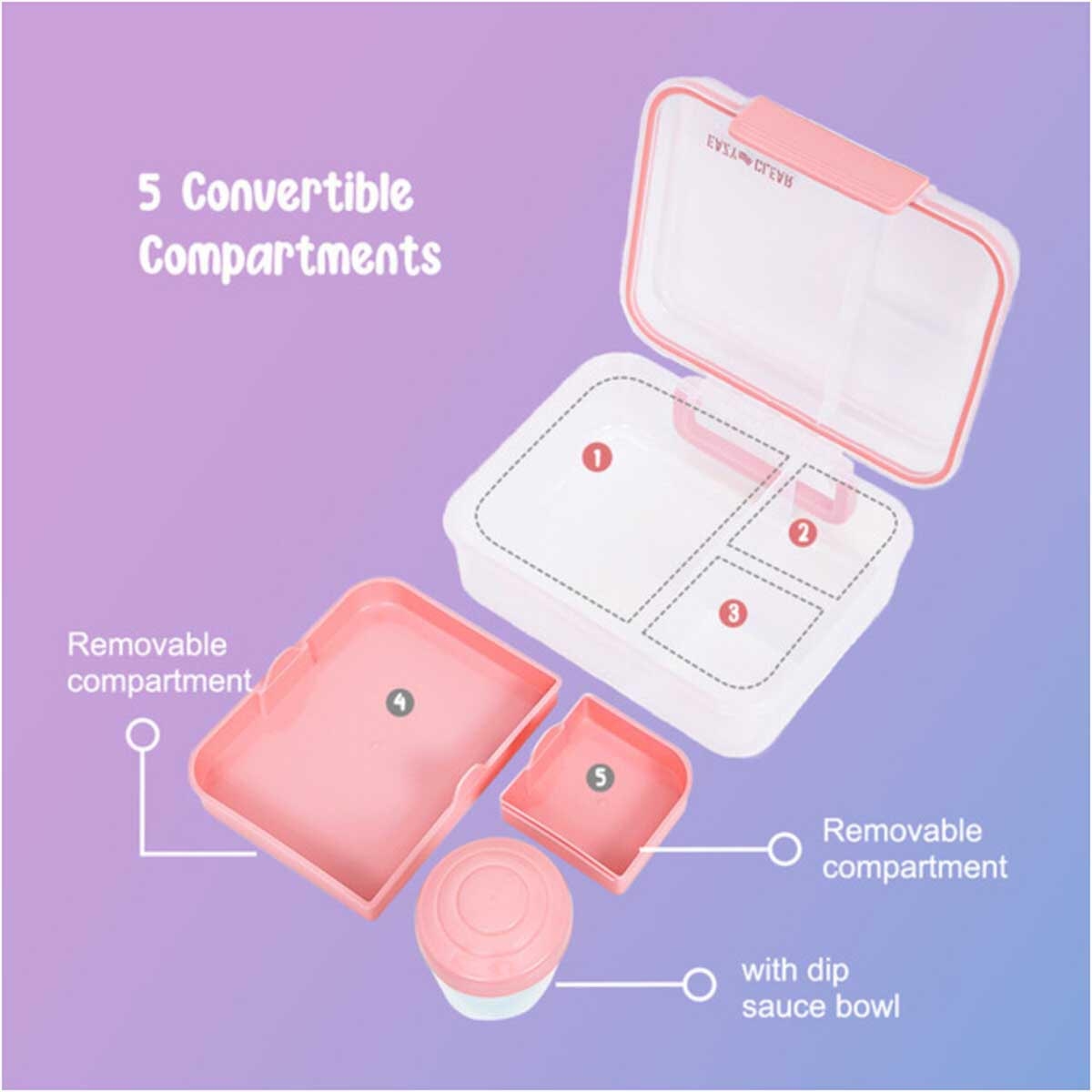 إيزي كيدز علبة غداء بنتو قابلة للتحويل بـ3/4/5 أقسام سعة 1650 مل مع وعاء صوص 150 مل