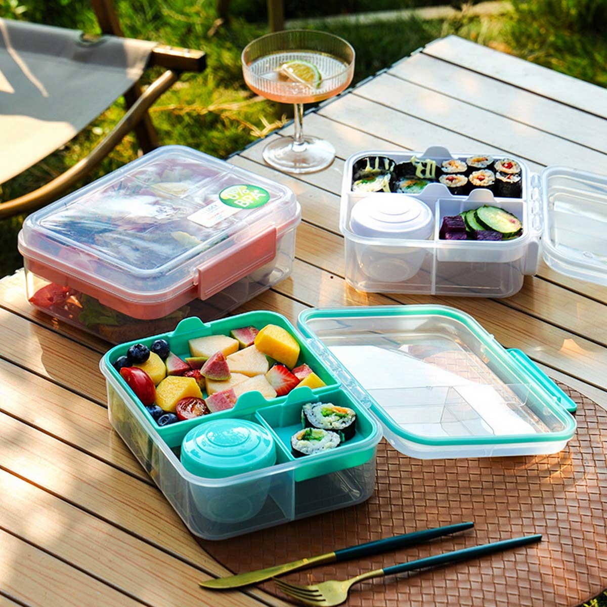 Eazy Kids 1650ml 3/4/5 Compartment Convertible Bento LunchBox with 150ml Gravy Bowl
