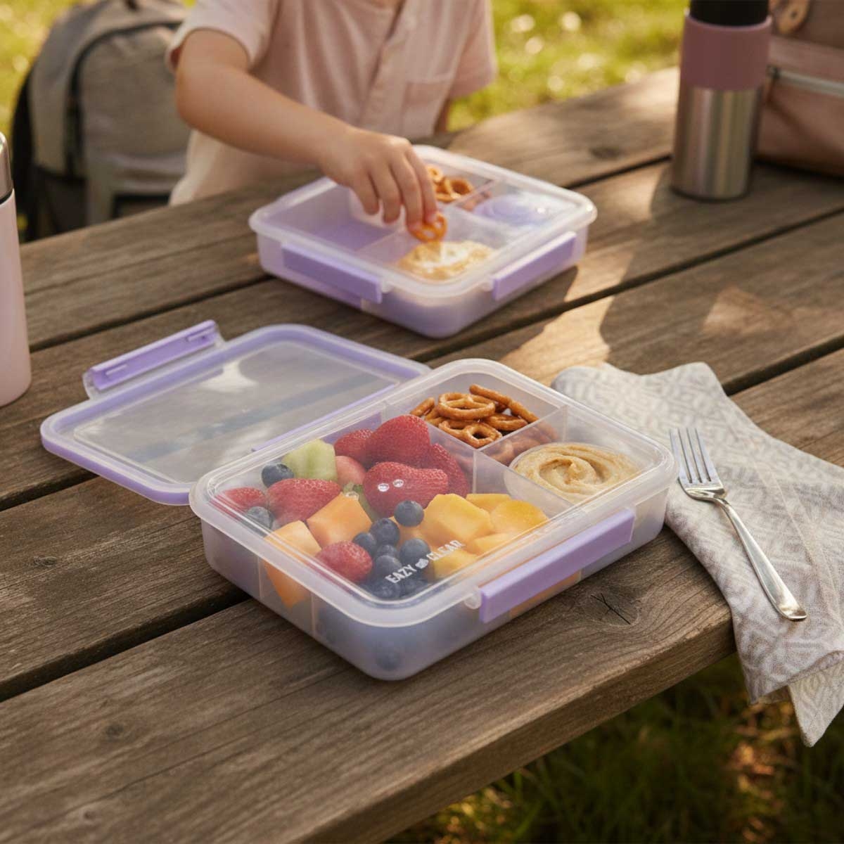 Eazy Kids 1650ml 3/4/5 Compartment Convertible Bento LunchBox with 150ml Gravy Bowl