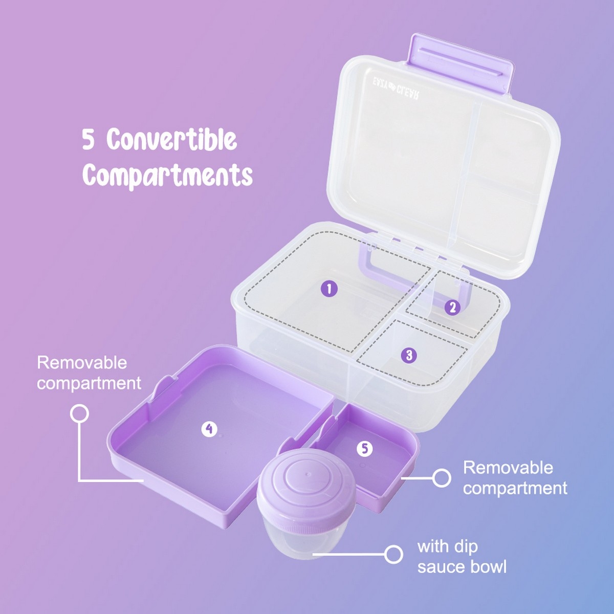 Eazy Kids 1650ml 3/4/5 Compartment Convertible Bento LunchBox with 150ml Gravy Bowl