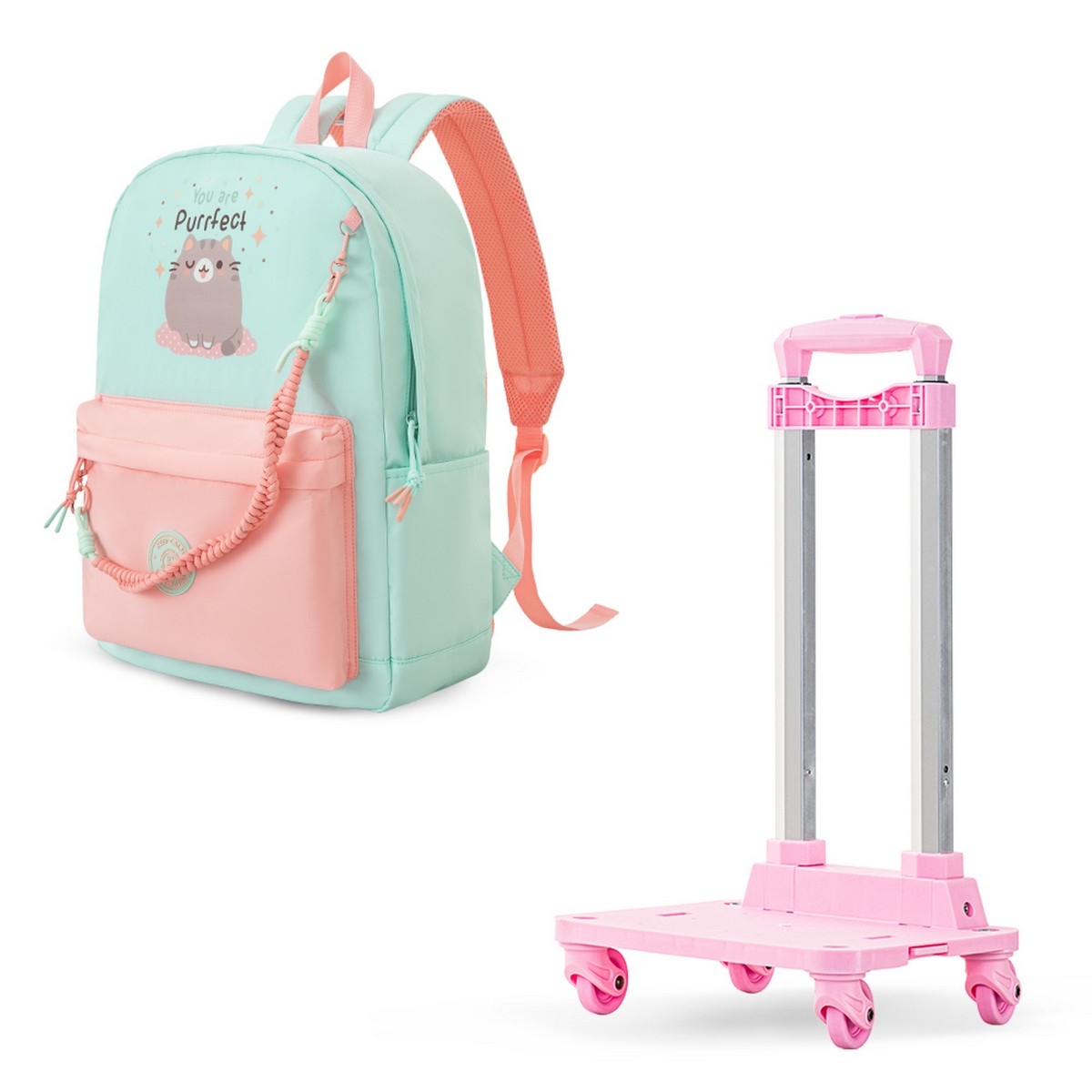 Eazy Kids 16.5” Purfect Dreams School Backpack with 4-Wheel Trolley Set