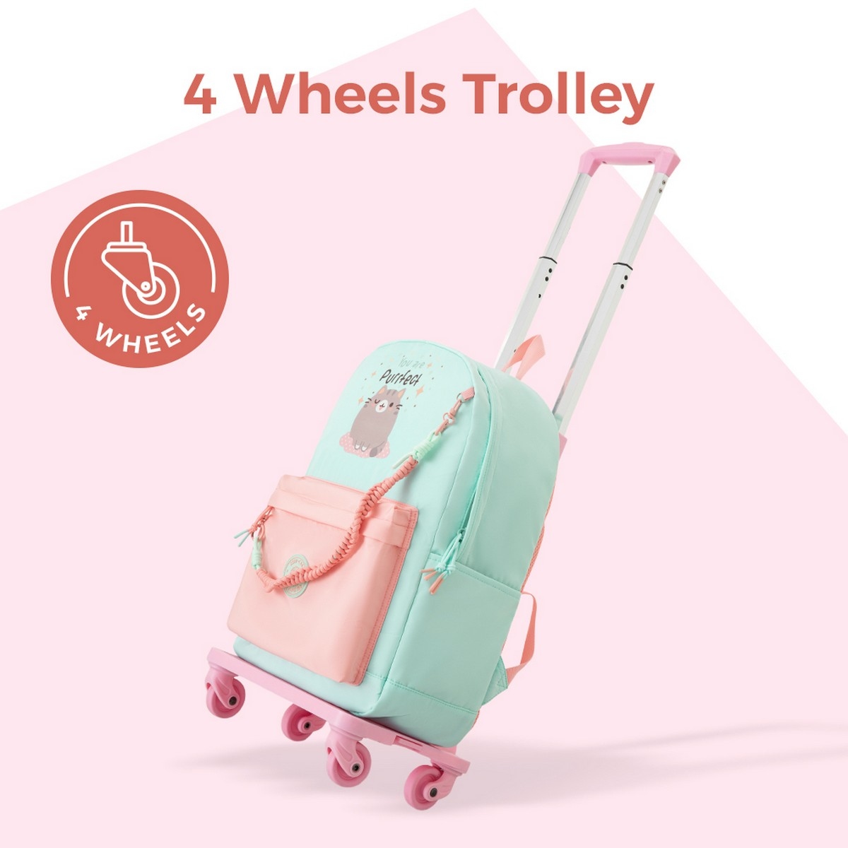 Eazy Kids 16.5” Purfect Dreams School Backpack with 4-Wheel Trolley Set