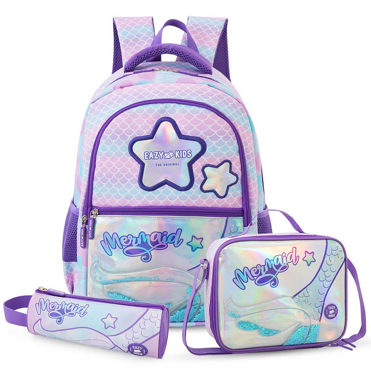 Eazy Kids 16” Backpack + Lunch Bag + Pencil Case with Universal Trolley Set
