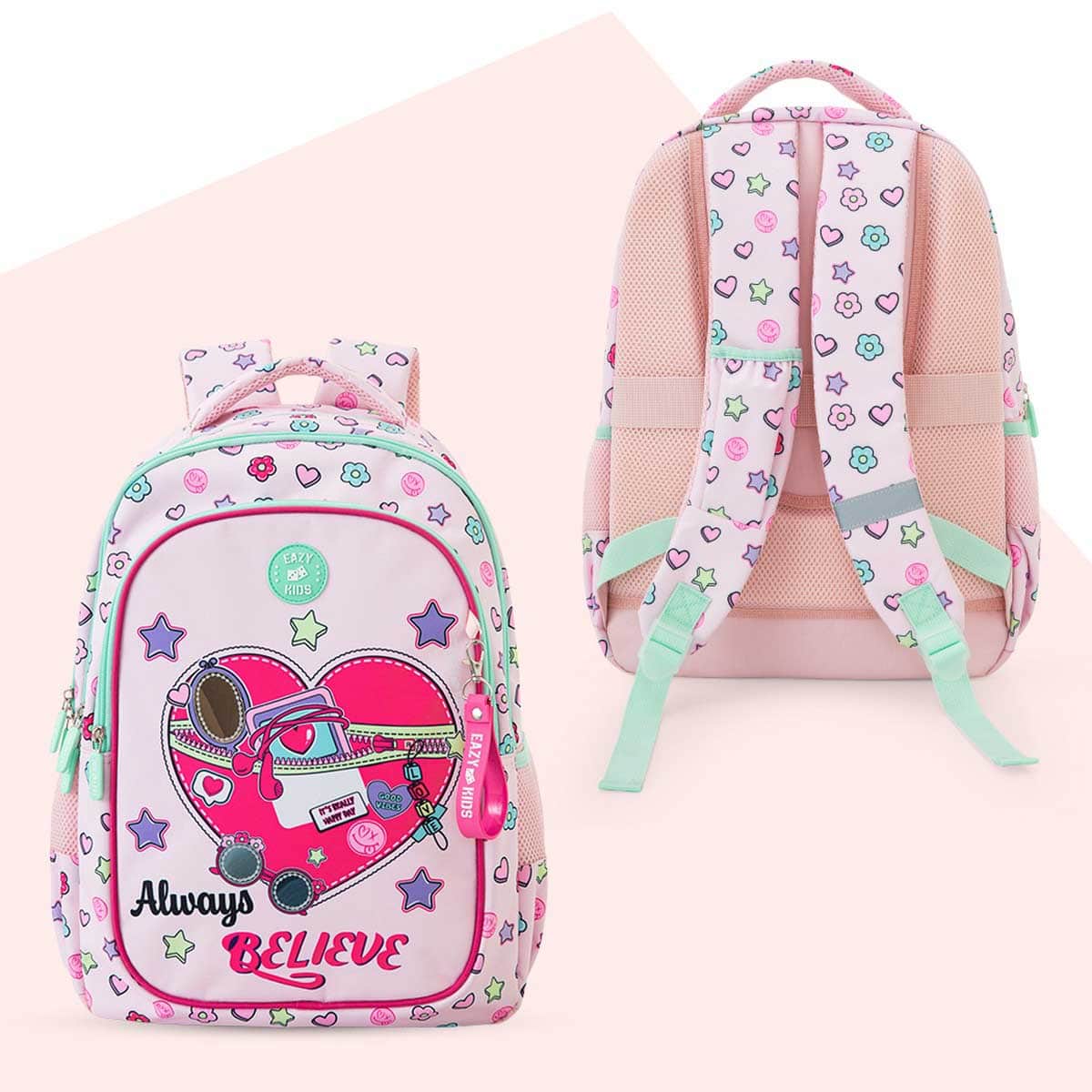 Eazy Kids 17” Always Believe Backpack with Laptop Compartment & Lunch Bag with Pencil Case