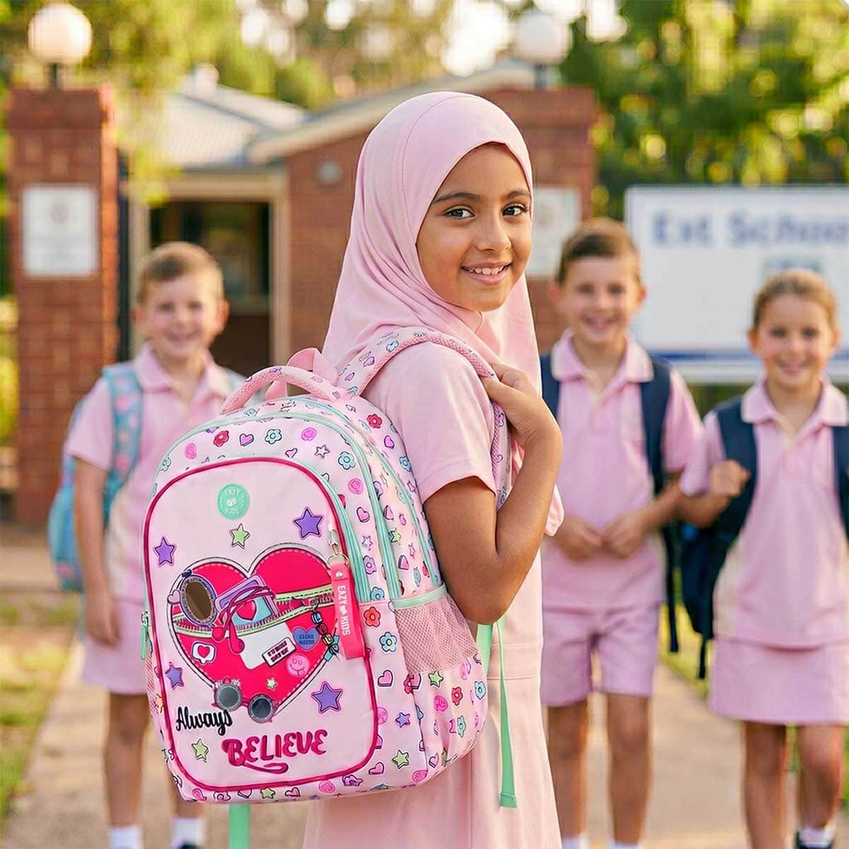 Eazy Kids 17” Always Believe Backpack with Laptop Compartment & Lunch Bag with Pencil Case