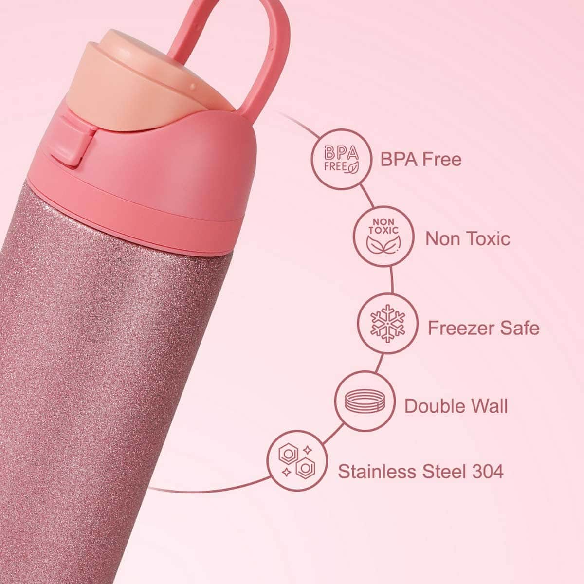 Eazy Kids 17” Butterfly Pink Trolley School Backpack with Glitter Stainless Steel Water Bottle