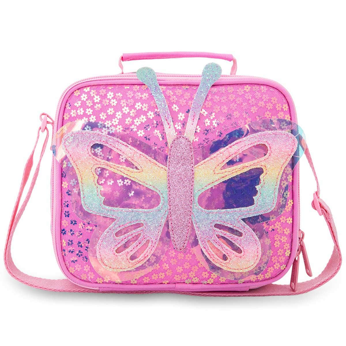 Eazy Kids 17” Butterfly Pink Trolley School Backpack with Glitter Stainless Steel Water Bottle