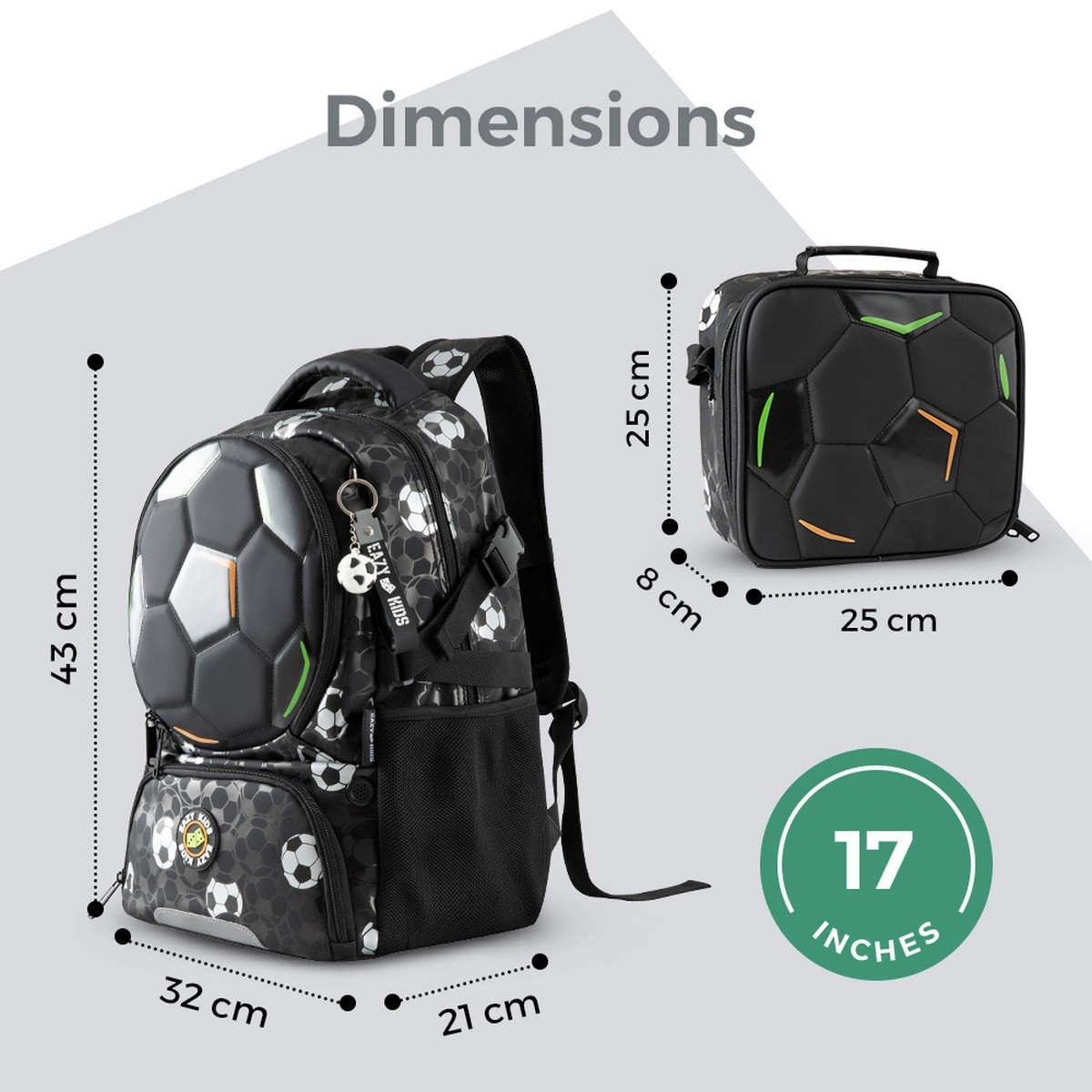 Eazy Kids 17” Football Backpack & Lunch Bag with Pencil Case