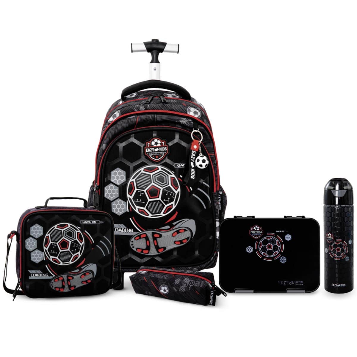 Eazy Kids 17” Football Trolley Backpack & Convertible Bento Lunch Box with Water Bottle