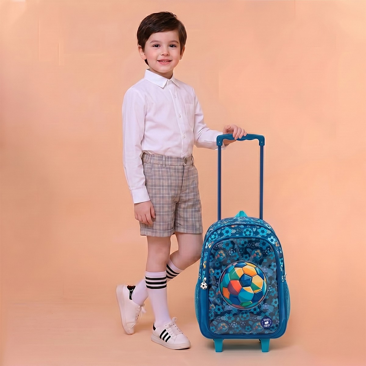 Eazy Kids 17” Football Trolley Backpack + Lunch Bag + Water Bottle + Lunch Box with Pencil Case Set