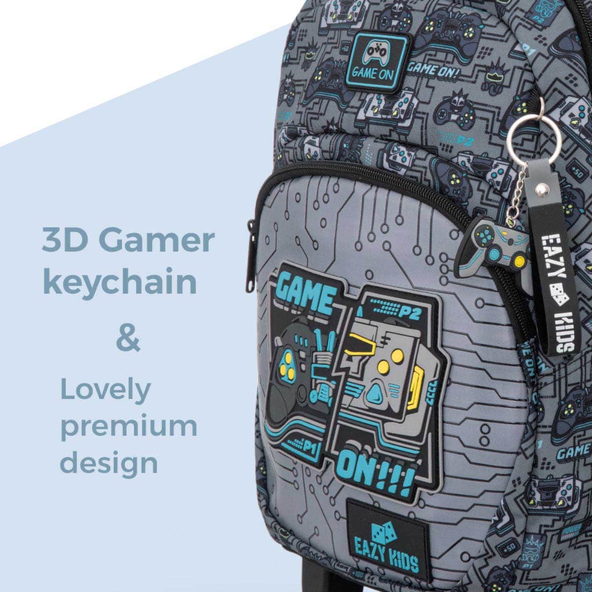 Eazy Kids 17” Gamer Trolley Backpack & Convertible Bento Lunch Box with Water Bottle